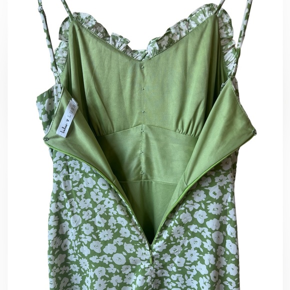 NEW Lulu’s x Lush Timeless Touch Green Floral Print A-Line Midi Dress - Picture 10 of 12